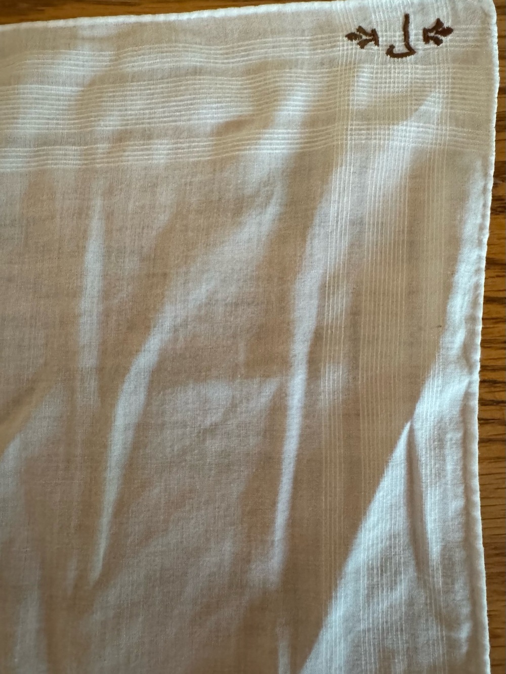 White Cotton Handkerchief with Brown Embroidery